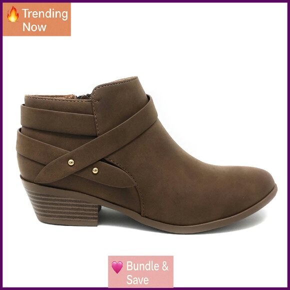 Women's Closed Toe Ankle Booties with Block Heel & Straps